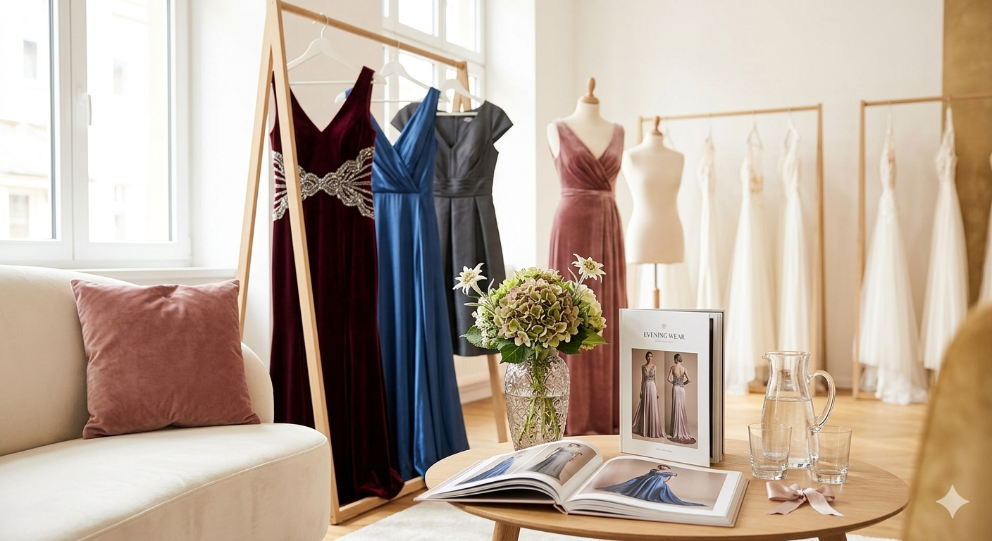 Elegante Abendkleider im Schaufenster